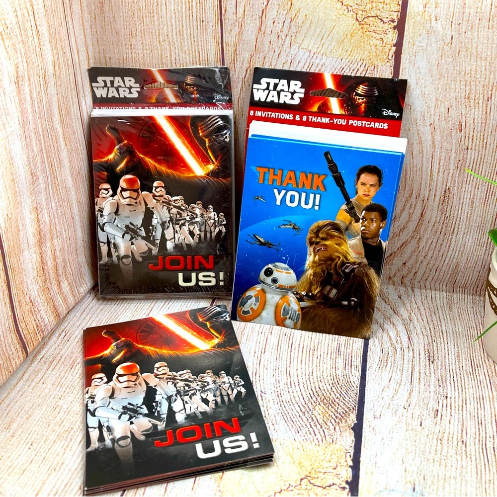 Star Wars Invitations Birthday(16) & Thank you Post Cards(16) Envelopes(16)